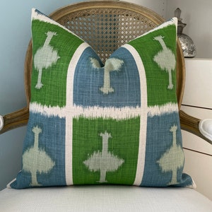 Christopher Farr “Ozone” one or both sides designer pillow cover. Blue and green decorative pillow cover. Linen pillow cover. Sofa pillow.