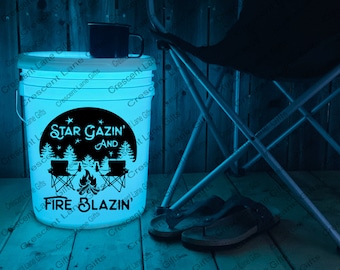 Star Gazin' Fire Blazin' Camping Bucket Decal, RV Camper Door Vinyl Sticker