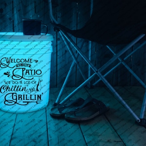 Chillin' and Grillin' Patio Bucket Decal, Permanent Vinyl RV Camper Door Sticker