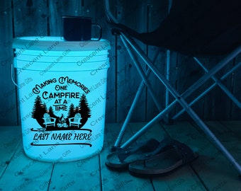 Making Memories One Campfire at a Time Camping Bucket Decal and Light Kit- RV decal, camper door decal,  light bucket