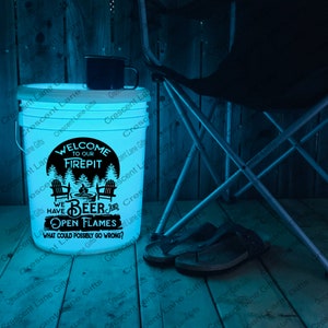 Welcome Firepit Beer Open Flames Camping Bucket Decal, RV Camper Vinyl Sticker