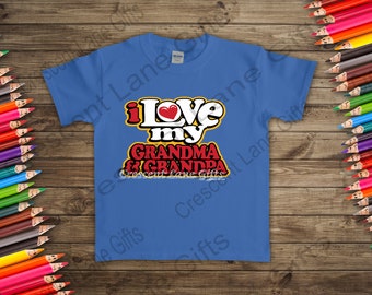 I Love My Grandma & Opa Kinder T-Shirt, KinderHemden mit Sprüchen, Kleinkind T-Shirt, Lustiges Spruch Shirt