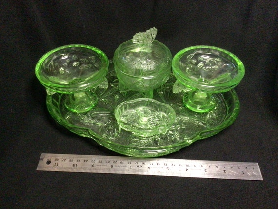 Vintage 1930s Sowerby Green Glass Butterfly Dressing Table Set - Etsy Israel Vintage 1930s Sowerby Green Glass Butterfly Dressing Table Set - Etsy Israel