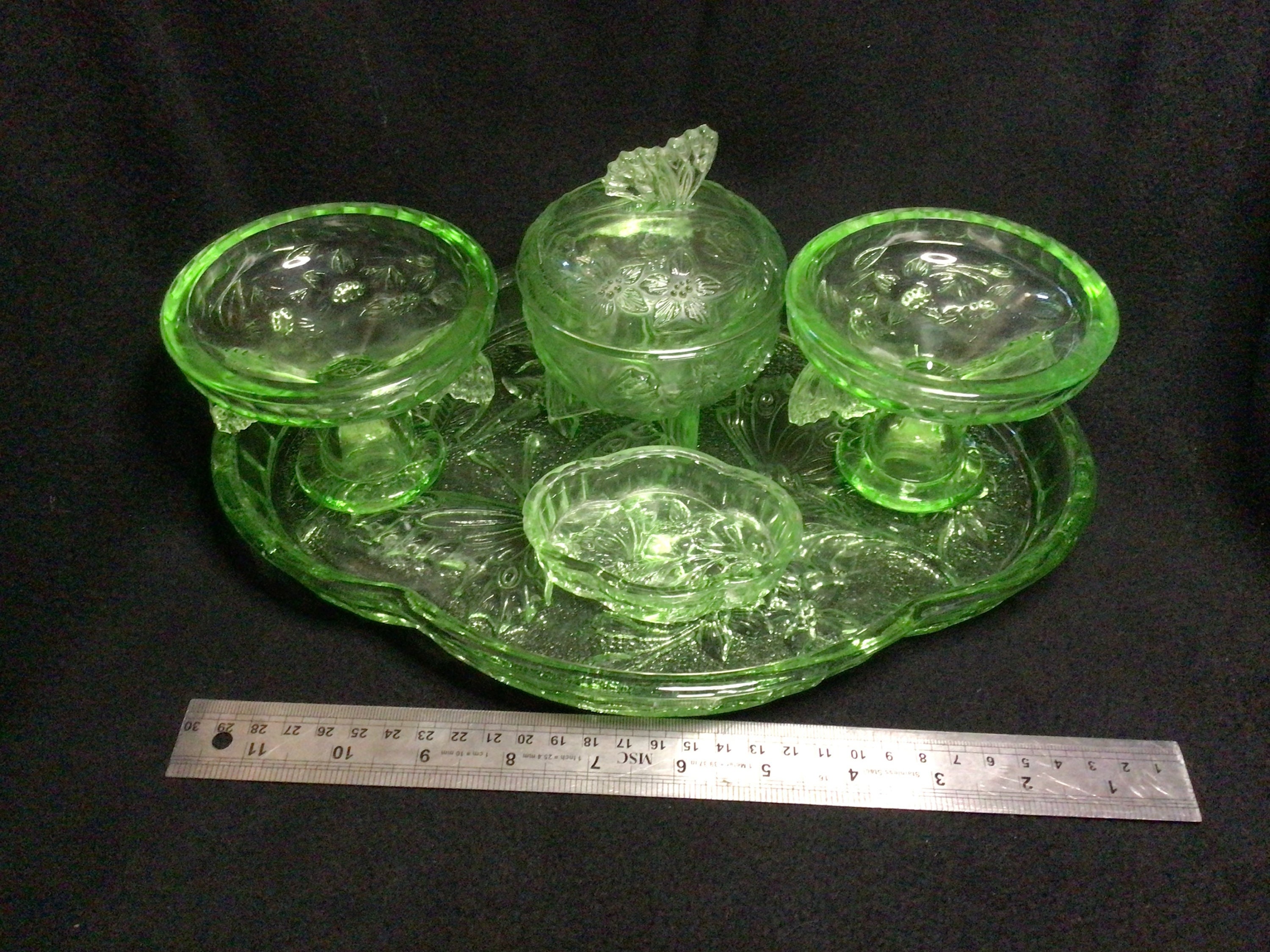 slim fit dress slacks Vintage Green Glass Dressing Table Set – Kernow Furniture