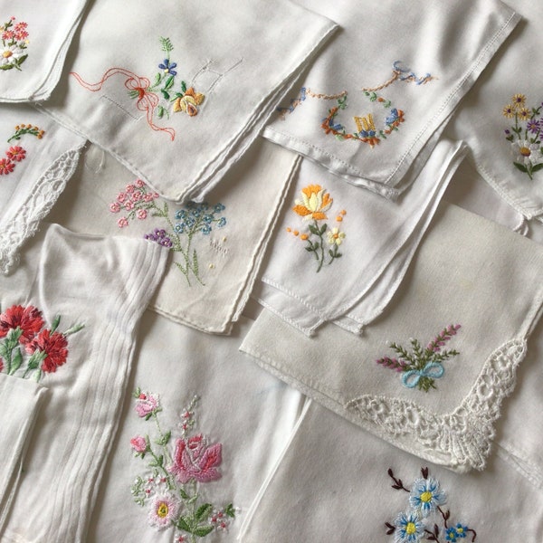 Vintage patterned or embroidered handkerchiefs hand embroidered initials available