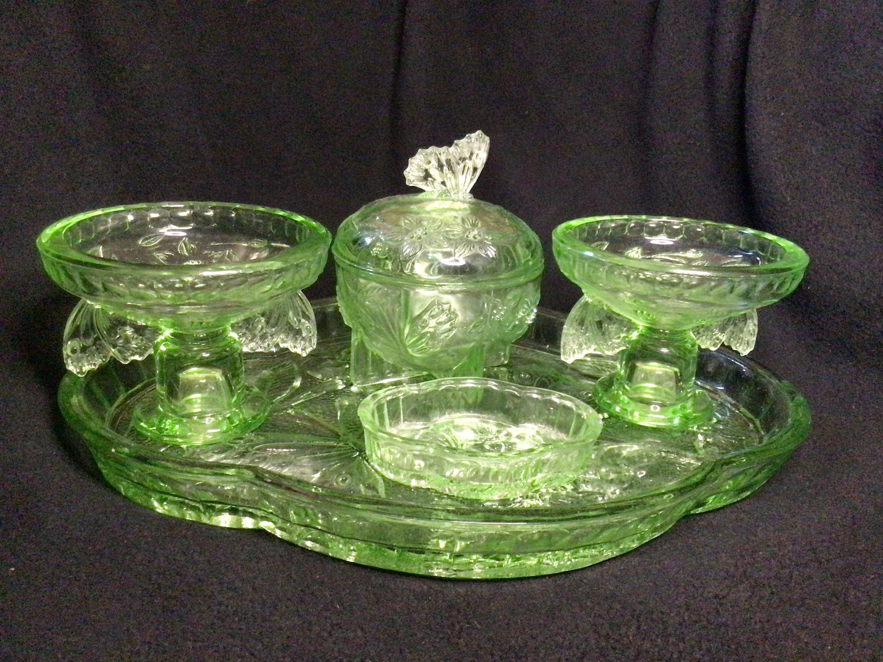 Vintage 1930s Sowerby Green Glass Butterfly Dressing Table Set - Etsy