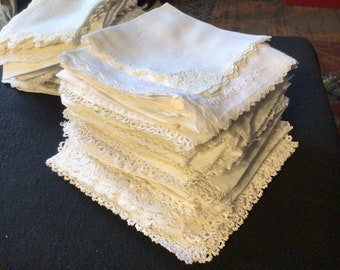 Pañuelo blanco antiguo con iniciales bordadas, regalo de boda
