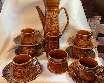 Juego de café de cerámica con anillos tejidos de Sajonia Ellgreave, Inglaterra