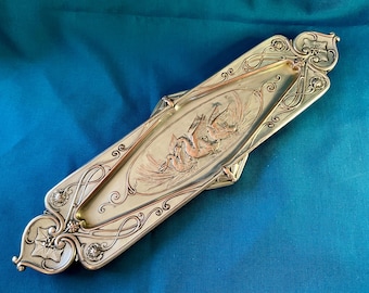 Auténtica bandeja para bolígrafos de cobre y plata de estilo art nouveau de Elkington and Co., muy rara.