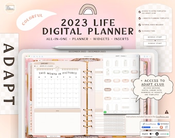 2023 ADAPT LIFE digital planner | Colorful | DATED | GoodNotes, Apple, Android | access to widgets/templates | Adapt Club