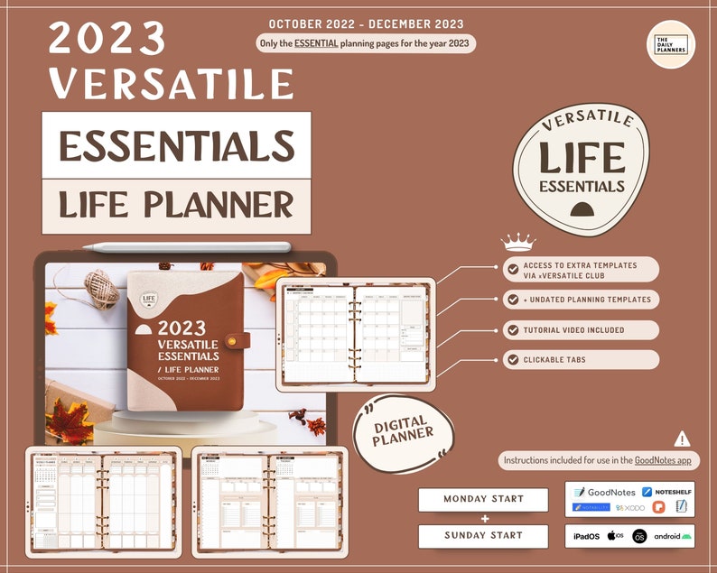 2023 Versatile LIFE ESSENTIALS Digital Planner Fall Vibes Etsy