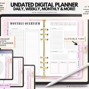 Agenda digitale senza data [Normale - Rosa] - Giornaliera, Settimanale, Mensile - Agenda di progetti - Agenda Goodnotes in similpelle [THE DAILY PLANNERS]