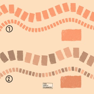 May include: Two wavy lines of peach and brown squares with a peach square at the top and bottom of the image. The text "THE DAILY PLANNERS" is in a white rectangle at the bottom of the image.