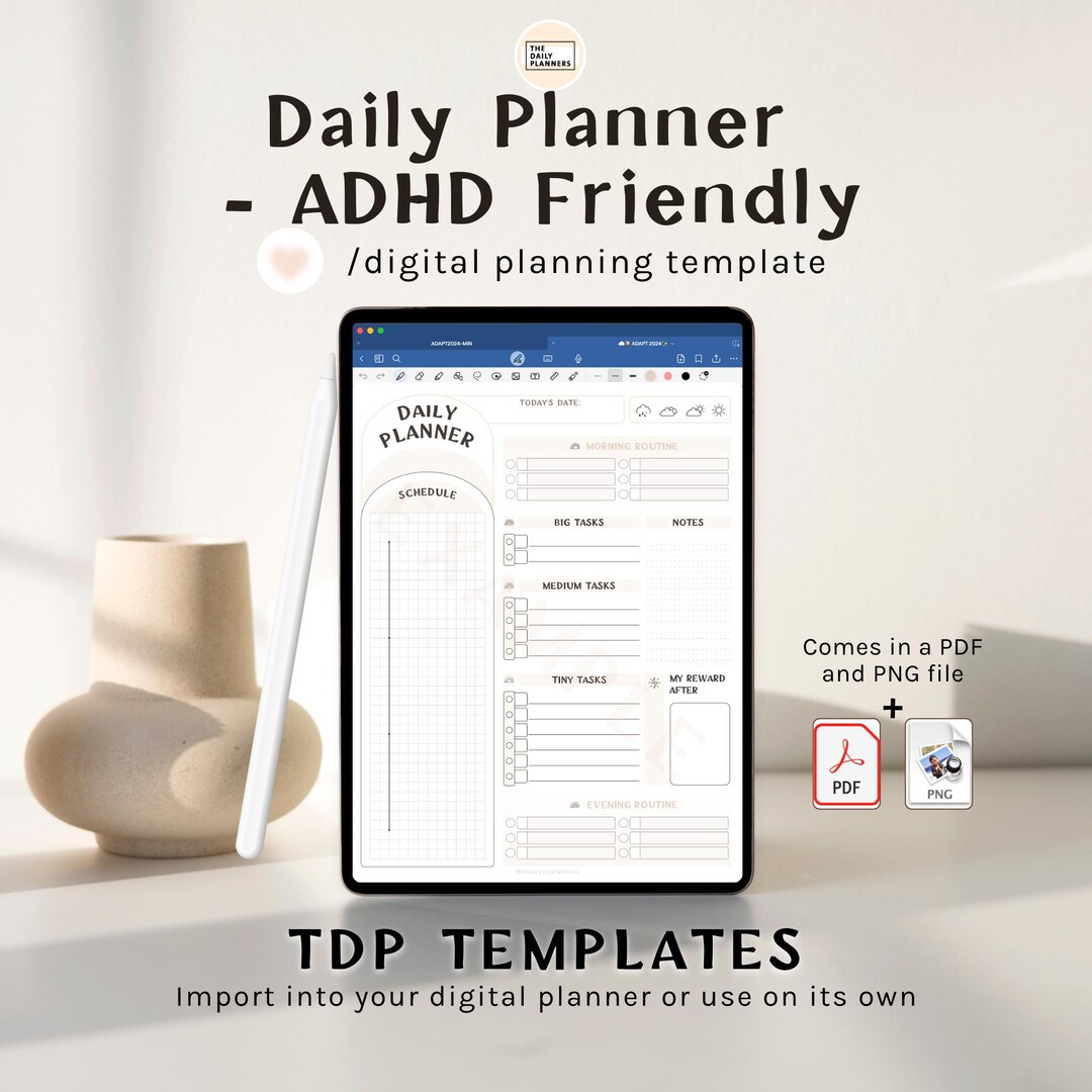 ADHD Friendly Digital Planner Template (PDF & PNG) - for Goodnotes ...