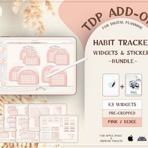 Habit Tracker Widgets Bundle for Digital Planning | TDP ADD-ONS Pink Beige | Use in GoodNotes, Noteshelf, Xodo or other note-taking apps