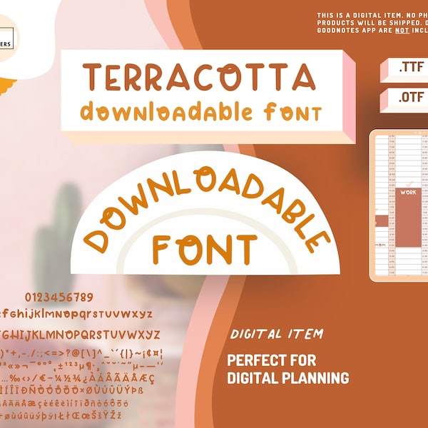 Terracotta Font ~ Downloadable Font | .ttf .otf files | boho vibes | digital planning font | Title | Handwriting | The Daily Planners