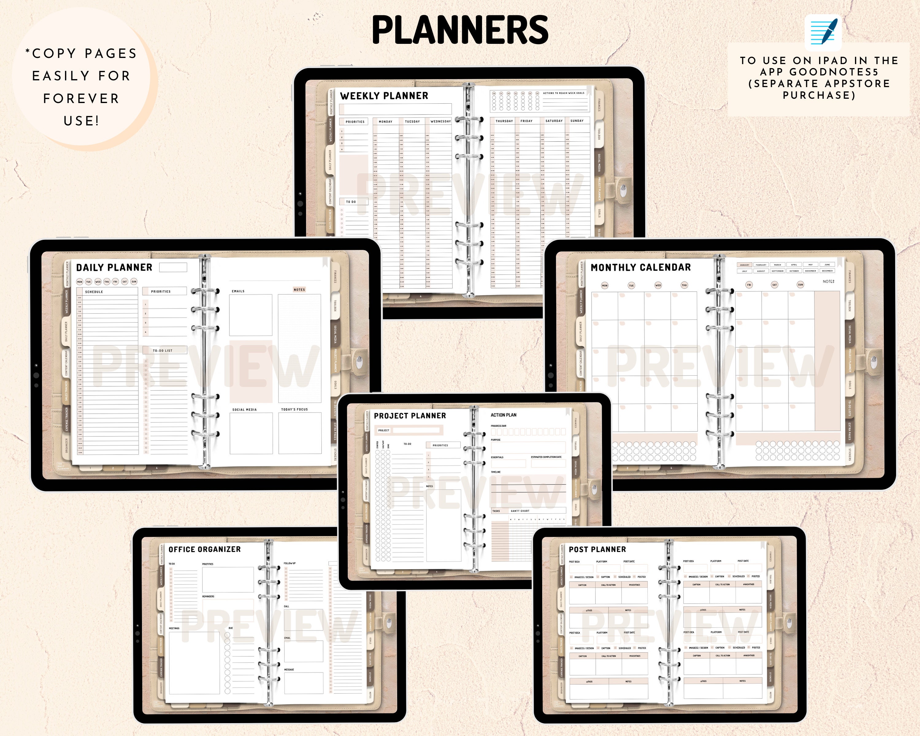 Undated Digital Business Planner beige Daily Weekly Etsy