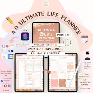 4.0 Ultimate Undated Life Planner | Portrait Digital Planner | Hyperlinked | GoodNotes, Noteshelf & more | Apple, Android | Extra templates