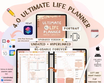 4.0 Ultimate Undated Life Planner | Portrait Digital Planner | Hyperlinked | GoodNotes, Noteshelf & more | Apple, Android | Extra templates