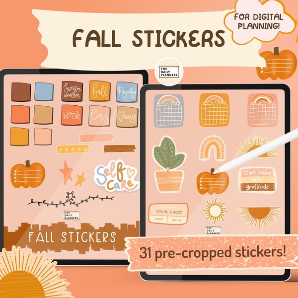 Fall Sticker Set | 31 Stickers for GoodNotes [Pre-cropped]  Goodnotes digital stickers - iPad planner sticker book [THE DAILY PLANNERS]