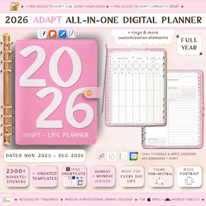 2026 Digital Planner: ADAPT Leather Planner for GoodNotes, Samsung Notes & more, 2500+ Stickers (PDF + PNG Downloads) - Portrait - Dated