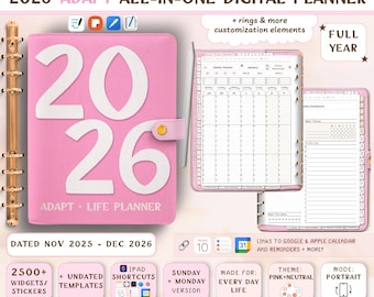 2026 Digital Planner: ADAPT Leather Planner for GoodNotes, Samsung Notes & more, 2500+ Stickers (PDF + PNG Downloads) - Portrait - Dated
