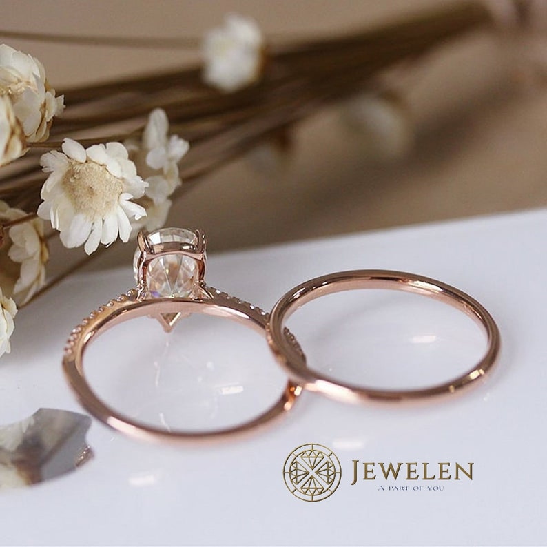 Solitaire With Accents Ring Anniversary Ring 2.50 TCW 14K Rose Gold Over Pear Cut D Color White Simulated Moissanite Wedding Set Ring