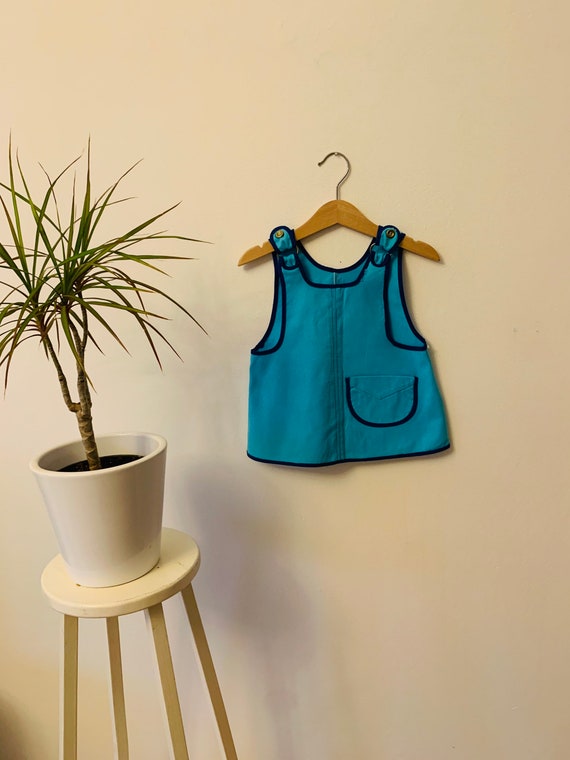 Baby girls vintage cotton denim dress, overalls, t