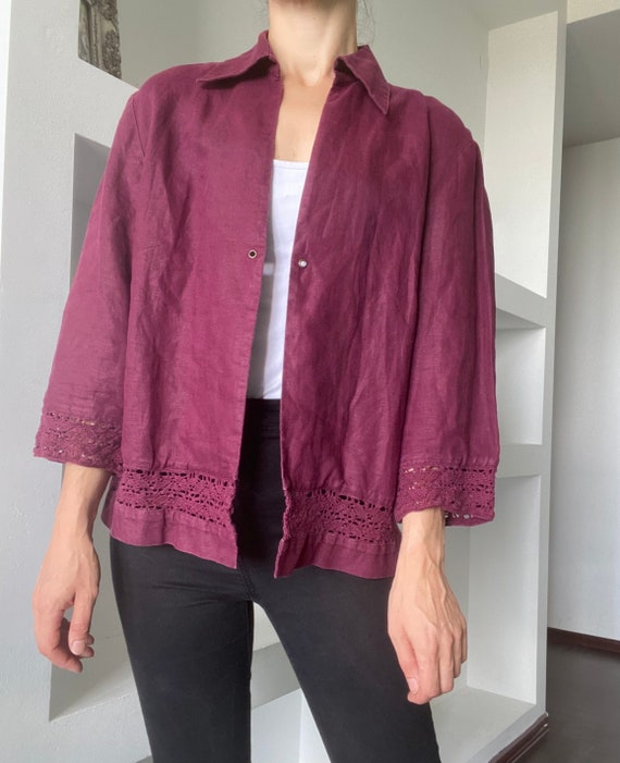 Pure linen blazer with crochet detailing / Vintage wi… Gem