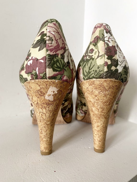 MARCO TOZZI Floral Printed Pumps With Wooden Sole and Cork | Etsy