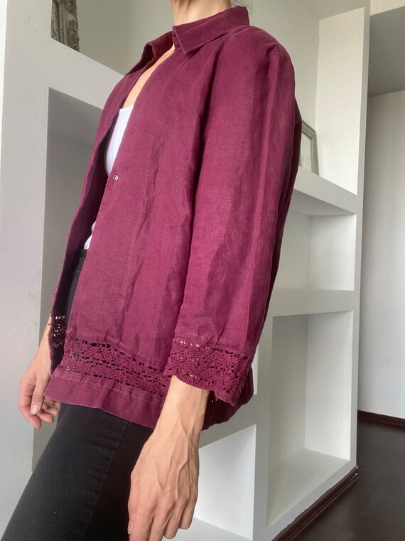 Pure linen blazer with crochet detailing / Vintage wi… Gem