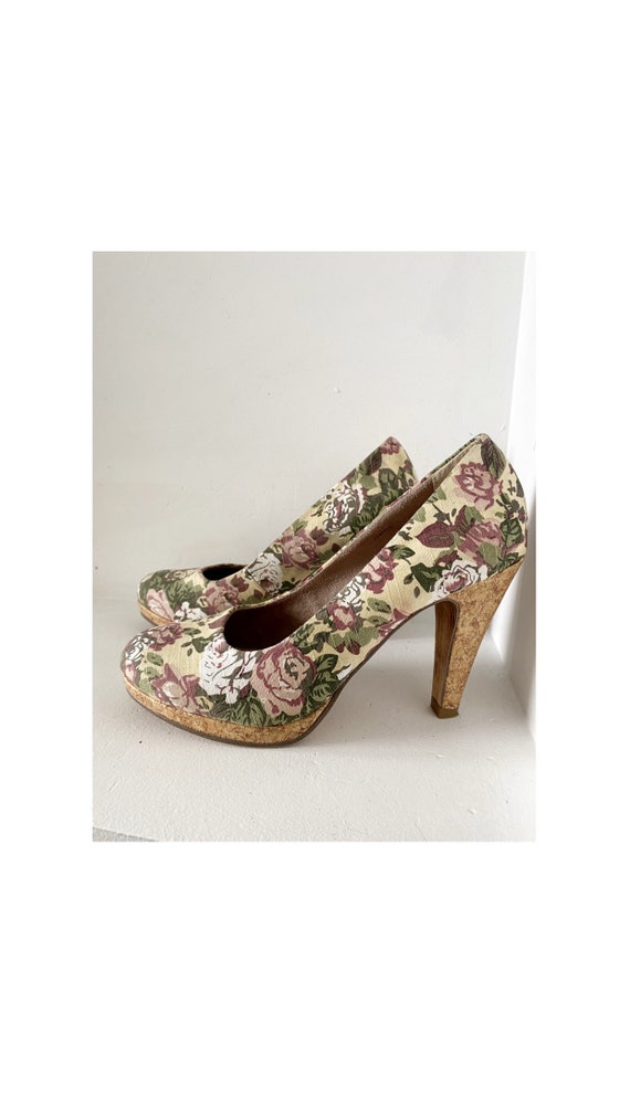 MARCO TOZZI Floral Printed Pumps With Wooden Sole and Cork | Etsy