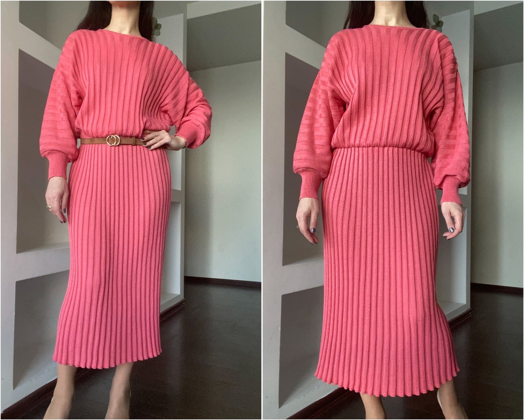 Long Knitted Pleated Dress by Danish Brand QUIMO/ Vintage Knit Etsy