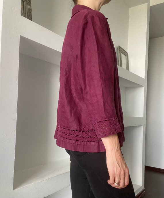 Pure linen blazer with crochet detailing / Vintage wi… Gem