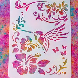 Stencil-255x174x0.4mm-Hummingbird Flower-Plastic Drawing Pochoir Stencil-Spray Painting Wall Cake Decorating-Scrapbooking Craft Journal