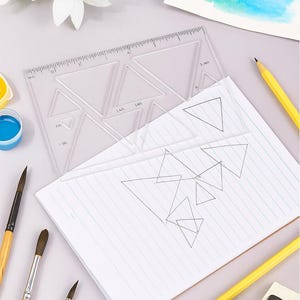 Acrylic Stencil-180x120mm-6mm thick-Triangle Template Drawing Stencil with Ruler-Drawing Template-Scrapbook Craft Journal Art School