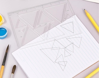 Acrylic Stencil-180x120mm-6mm thick-Triangle Template Drawing Stencil with Ruler-Drawing Template-Scrapbook Craft Journal Art School