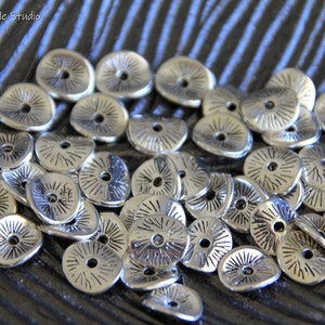 Large Round Curved Silver Discs-Spacer Beads-Tibetan Silver-Antique Silver-9x8mm-Hole 1.5mm-Pack of 20 Beads-Textured Spacer
