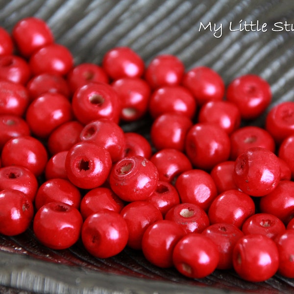 Red Wooden Beads-8mm-50 beads-Hole 3mm-Wood beads-Craft Beads-Quality Wooden Beads-Natural Wood Beads-Large Hole Beads