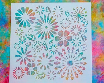 ステンシル - 255x174x0.4 mm - 虹、雨滴、太陽 - プラスチック製描画