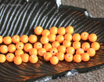 DESTASH-Orange Glass Beads-6mm-50 beads-Orange Beads-Bright Orange