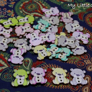Teddy Bear Wooden Buttons-17x35mm-2 hole-Pack of 10 Buttons-Random Mix-Printed Sewing Buttons-Baby-Craft Buttons-Multicolored-Scrapbook