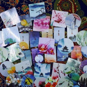 Pegatinas de inspiración china, 38 mm, 1 caja de 40 pegatinas cuadradas triangulares redondas, Plantas, Etiquetas de sellado, Envío por correo, Diario de arte artesanal para álbum de recortes