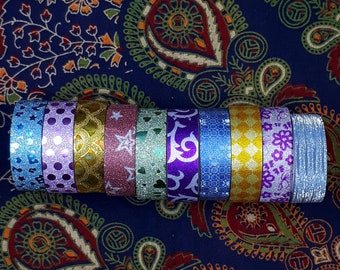 Washi Tape-Sticky Tape-10 rolls-Multicolored Glittering Tape-Scrapbooking Craft Art Journaling-Decorative Adhesive-Craft-School Supply