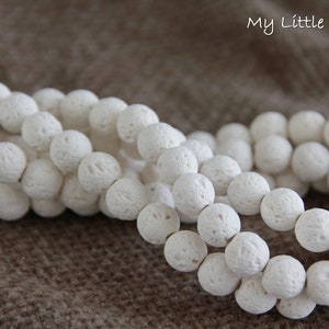 White Lava Beads-6 or 8mm-Full Strand-15.5&quot; strand-Hole 1mm-Genuine Natural Lava Rock-Dyed Round Beads-Lava Stone Beads
