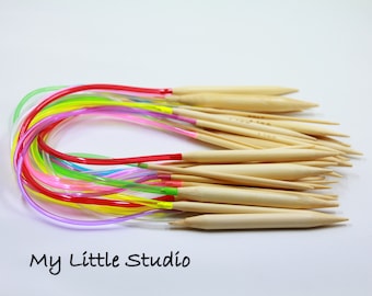 Bamboo Circular Knitting Needles-Pack of 18-Sizes 12mm-10mm-9mm-8mm-6.5mm-800mm Cable-Wooden Needles-Rubber Wire-Long Cable-Knitting Tool