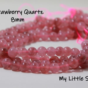 Strawberry Quartz Beads-8mm-Full Strand-15&quot; strand-about 50 beads-Hole 1.5mm-Pink Gemstone Beads-Crystal Beads-Stone Beads-DIY jewellery