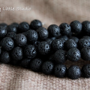 Black Lava Beads-4mm or 6mm or 8mm or 10mm-Full Strand-15.5&quot; strand-Hole 1mm-Genuine Natural Lava Rock-Round Beads-Lava Stone Beads