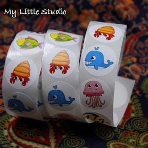 Creature marine Adesivi-25mm Round-1 roll-500 Adesivi-Sigillatura Etichette-Mailing Scrapbooking Craft Art Journaling-Adesivo decorativo