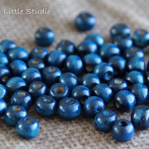 Dark Blue Wooden Beads-8mm-50 beads-Hole 3mm-Wood beads-Craft Beads-Quality Wooden Beads-Natural Wood Beads-Large Hole Beads